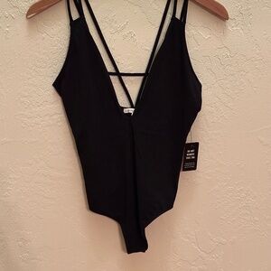 Express Black Strappy V-Neck Bodysuit Size S NWT